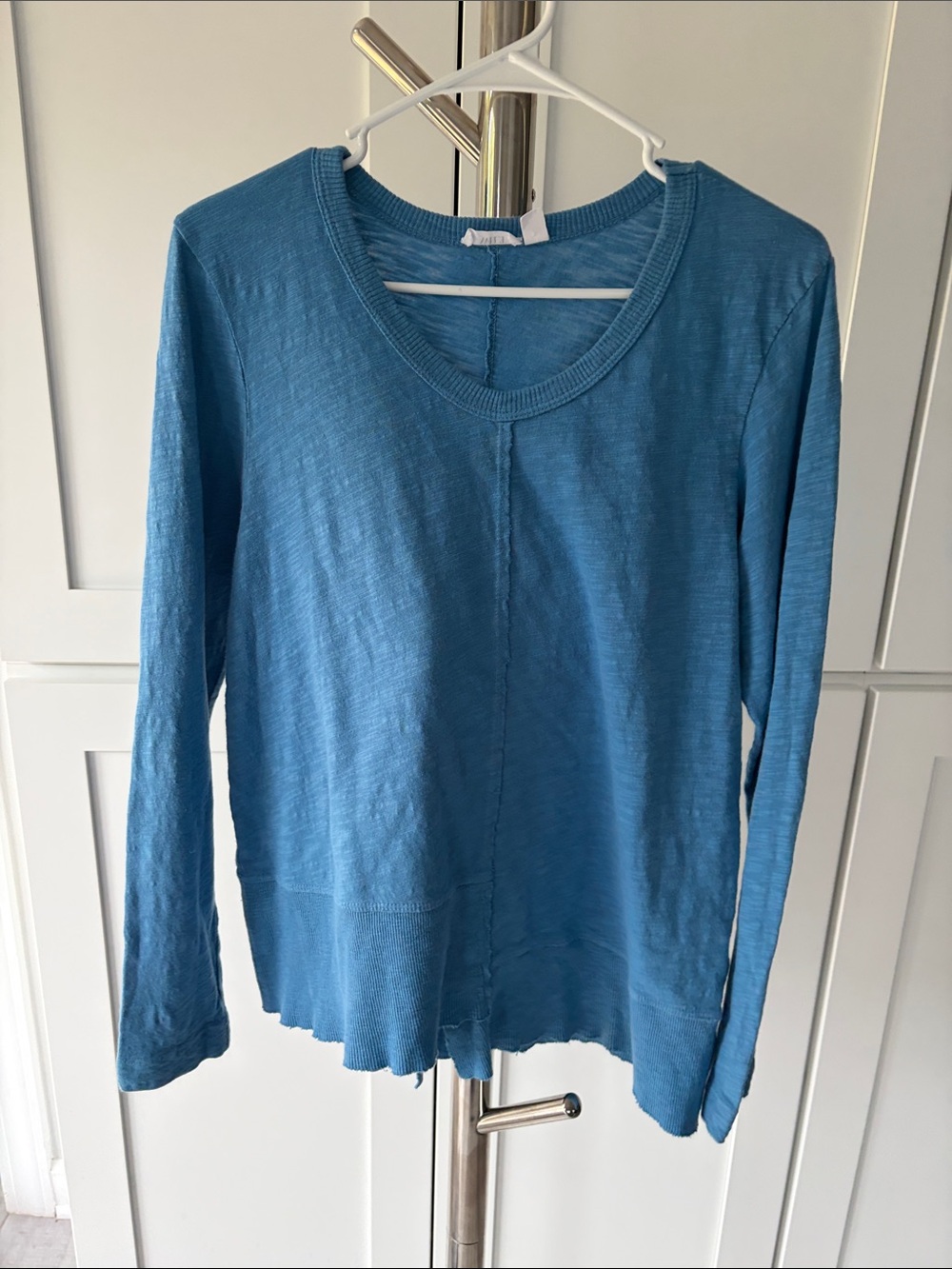 Wilt Teal Blue V-Neck Long Sleeve Knit Top, Size S (oversized).